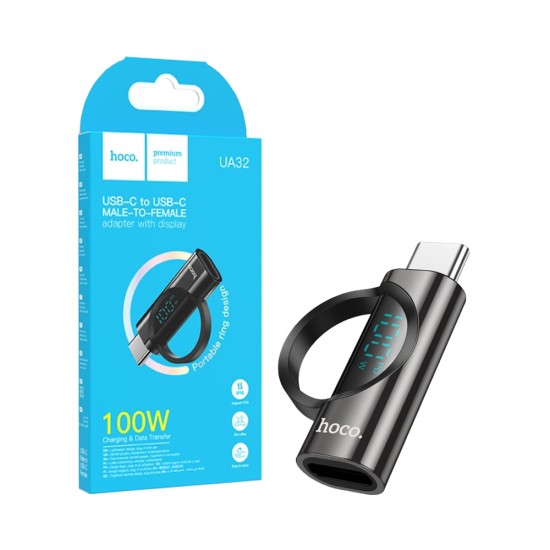 Adaptador Hoco UA32 Tipo-C Macho Para Tipo-C Fêmea Preto Adaptador Hoco UA32 Tipo-C Macho Para Tipo-C Fêmea Preto